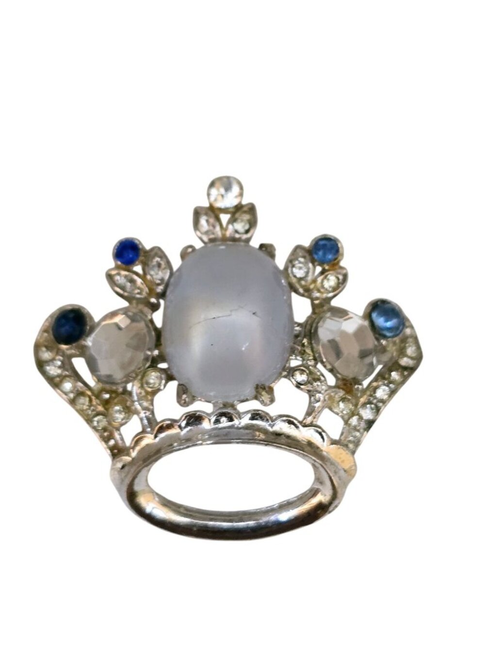 Vintage Coro Signed Acrylic Moonstone Crown Brooch (A7155)